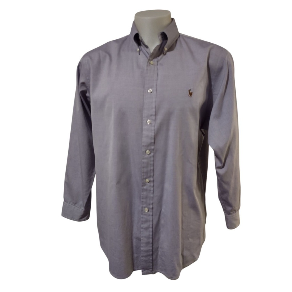 Ralph Lauren Shirt Men's Size 17  Adult Classic Fit Long Sleeve Logo‎  Button Up